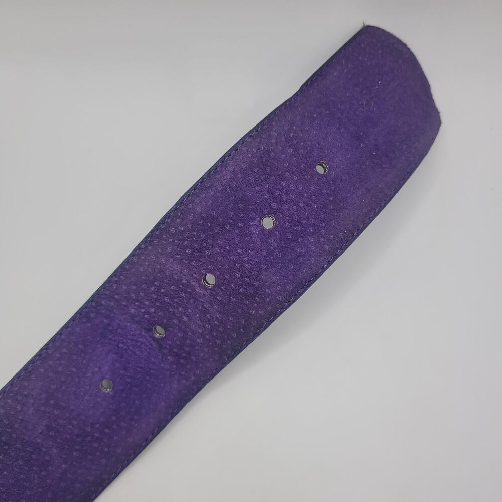 Vintage Purple Suede Leather Belt Small Wide Gold Sculptural Statement Waist 80s - Picture 8 of 8
